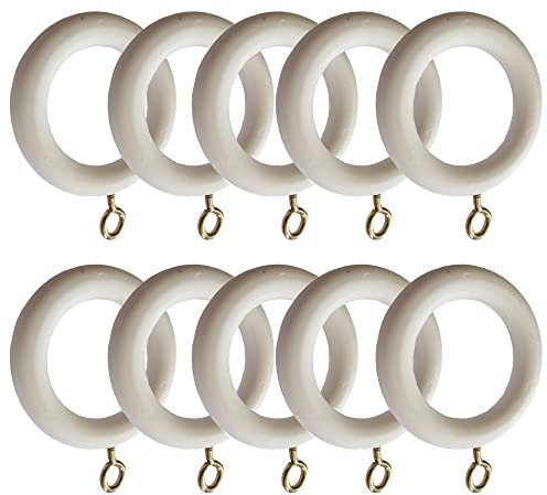 35mm x 54mm White Curtain Rings Drapery Pole with Curtain Loops & Gliders - Easy-Glide Design with Eyelets for 28mm Pole (Pack of 10)
