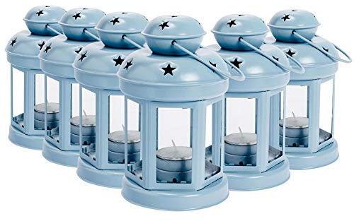 Nicola Spring Photophores Lanterne Vintage - Lot de 6-16 cm - Bougeoir Bleu Lanterne Décorative Bougies Chauffe-Plat en Métal pour Suspendre Intérieur, Extérieur