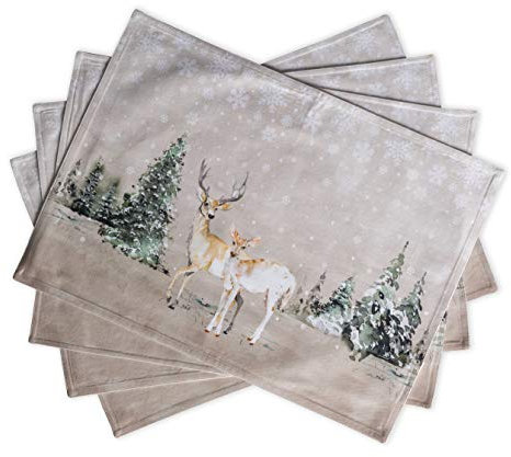 Maison d' Hermine Tischset, 100% Baumwollstoff Set mit 4, dekorative, waschbare Oster-Tischsets für Zuhause, Küche, Essen und Camping, Deer in The Woods – Erntedankfest/Weihnachten (33cm x 48cm)