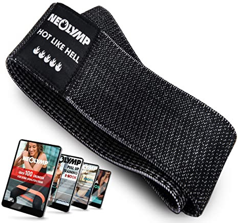 NEOLYMP Kurze Fitnessbänder Stoff mit Fitness Traningsprogramm E-Book - waschbare Resistance Bands, Widerstandsbänder, Gymnastikband, Fitnessband, Trainingsbänder, Klimmzugbänder (schwarz)