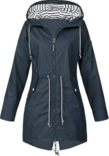 NTNY3 Veste imperméable à capuche et manches longues - Coupe-vent et perméable à l’air - pour femme, bleu marine, 3XL