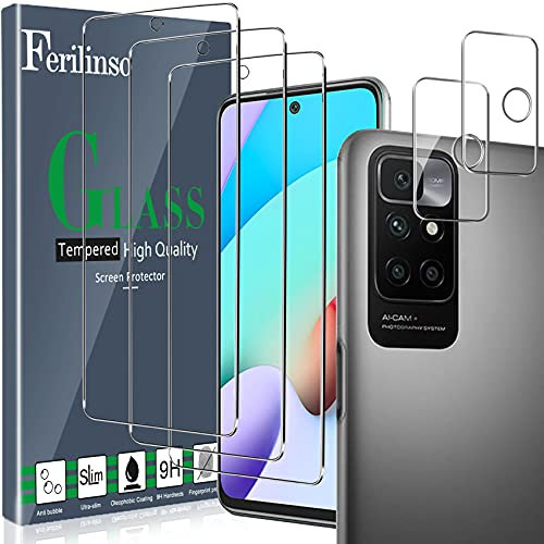 Ferilinso Entworfen für Xiaomi Redmi 10 Panzer Schutz Glas, 3 Stück HD Klar Schutzfolie mit 2 Stück Kamera Panzer Schutz Glas, Hülle Freundlich, Kameraschutz, Displayschutzfolie, 9H Härte