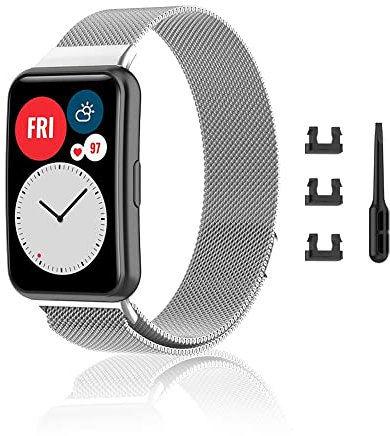 Niboow Armband für Huawei Watch Fit/Fit New/Fit Elegant/Fit SE, Edelstahl Einstellbar Ersatzband, Magnetversch Uhrenarmband für Huawei Watch Fit/Fit New/Fit Elegant/Fit Special Edition - Silber