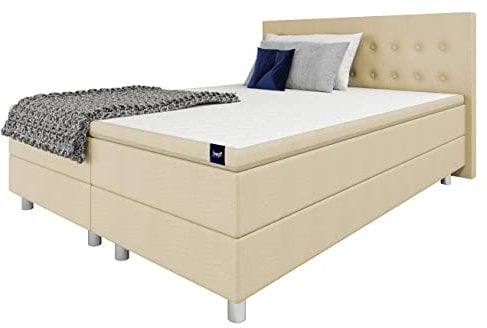 Best For Home Boxspringbett | Doppelbett mit 7-Zonen Bonnell-Federkernmatratze und Topper | Boxspringbett 140x200 mit Stauraum für Schlafzimmer | In verschiedenen Größen und Farben erhältlich