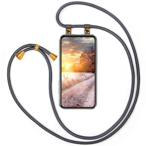 moex Handykette für Samsung Galaxy S21 FE 5G Hülle mit Band abnehmbar, Handyhülle mit Kette zum Umhängen, Handyband 155 cm lang Stoff Kordel Umhängehülle, Handy Umhängeband, Anthrazit