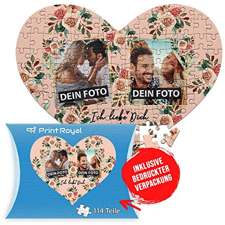 Foto-Puzzle selbst gestalten - Ich Liebe Dich - mit 2 Fotos Bedrucken - Herz-Puzzle Personalisieren - Geschenk zu Valentinstag, Jahrestag - 114 Teile inkl. Kartonverpackung