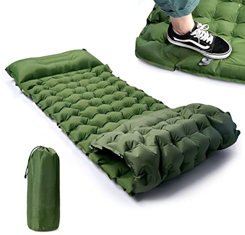 ESMART Matelas Camping Autogonflant Portable, Tapis de Couchage avec Oreiller et Pompe à Pied, Matelas Gonflable Ultraléger pour Camping, Voyage, Randonnée-Vert
