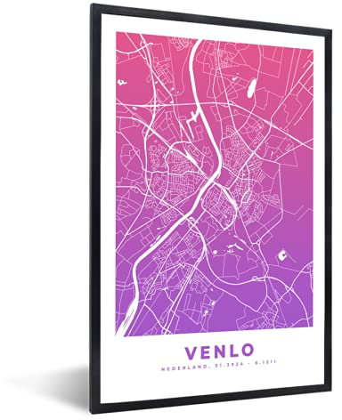 MuchoWow Poster Bilder Wanddeko Deko Wohnzimmer 20x30 cm Stadtplan - Venlo - Violett