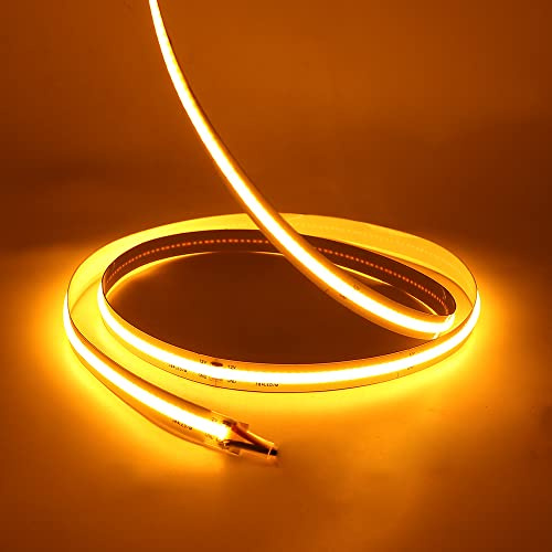 HEGEHE Tira de LED COB de 12V con Interruptor Alimentación, Luz Flexible de 320 LED/m, Cinta Autoadhesiva Luz para la decoración del Retroiluminación de TV del Armario (2m, Amarillo Dorado)