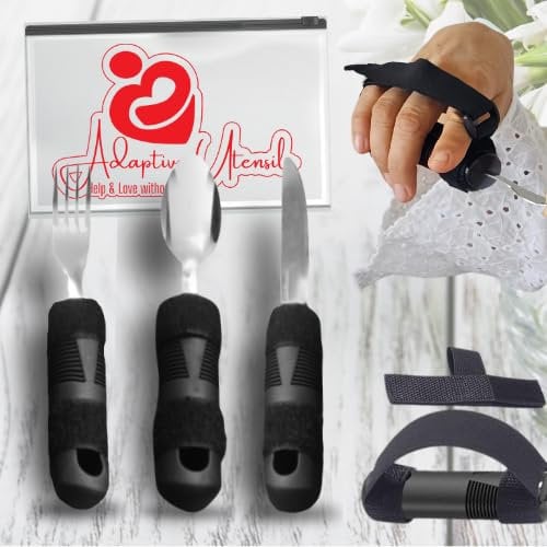 Eating Utensils for Disabled People | adapted Utensils| Universal Cuff Adaptive Utensil Holder |Set of 6 pcs 3 Cutlery & 3 Universal Cuff