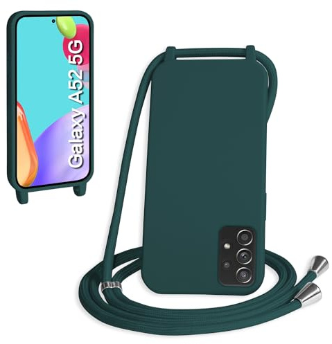 WenBaby Handykette für Samsung Galaxy A52/A52S Hülle mit Band,Handyhülle mit Schnur zum Umhängen Silikon Seil Necklace Schutzhülle mit Kordel Tasche Case TPU Bumper für Galaxy A52/A52S- Dunkelgrün