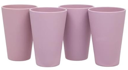 4 x Recycled Eco Picnic Beakers 4 Person Set - Pink - Reusable Wood Fibre - Party/Camping/Picnic/Work/Travel