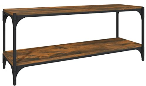 vidaXL TV Cabinet Smoked Oak 100x33x41 cm Engineered Wood and Steel | Sturdy support for hefty TVs, Two shelves for easy tidying, Looks great in modern places