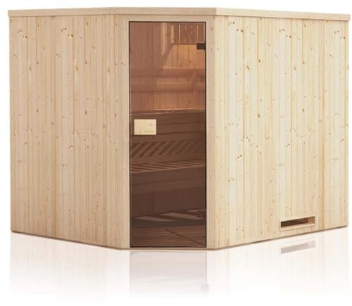 Cabine de Sauna d'angle 144x144x199 avec poêle à Commande déportée