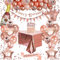 Rose Gold Birthday Decoration For Women/Girls, Party Decorations Set With Rose Gold Balloons, Table Cloth, Happy Birthday Banner, Champagne Balloon