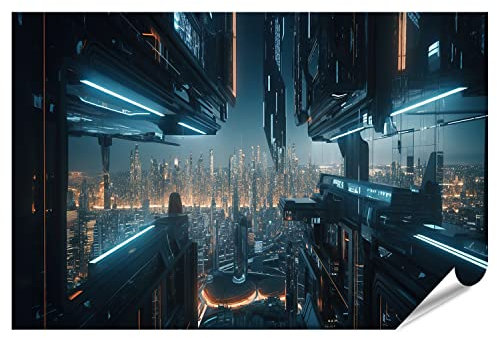 islandburner XXL Bild Poster Cyberpunk City Night Panorama Futuristic Tall Buildings Urban Scene Skyscrapers Premium Bilder Fotodruck