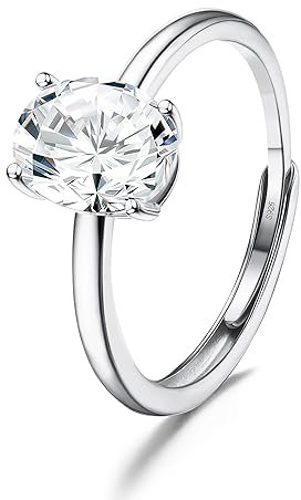 JeweBella Anillo Mujer Plata de Ley 925 Anillo Zirconia Cúbica Brillante Ajustable Anillo Compromiso Mujer Anillo Pareja Plata Anillo de Bodas para Alianza Bodas Regalo Aniversario