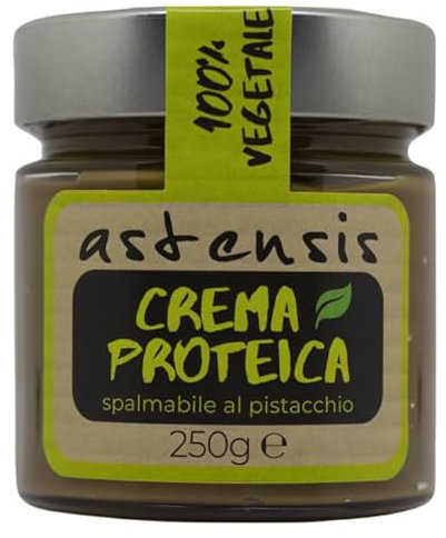 ASTENSIS, Crema VEGAN Proteica al Pistacchio, 250g. Crema Spalmabile VEGAN Artigianale Pistacchio con Proteine del Pisello. Senza Zucchero e Senza Olio di Palma