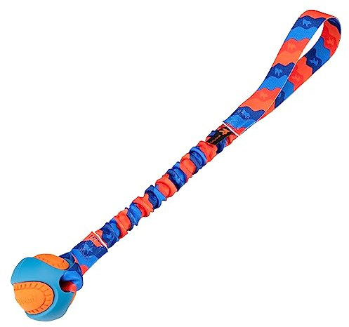 Tug-E-Nuff - PowerBall Bungee Tug | Shock Absorbing Bungee Handle | Durable Ball Toy for Dogs | Ideal for Interactive Dog Training and Dogs of all Ages | 43cm (17inches) in size