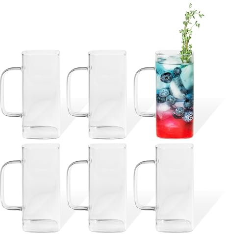 7 O'CLOCK Gläser 6er Set | Design Vintage Square Mug Kuba | Trinkgläser Eiskaffeegläser Cocktailgläser Longdrinkgläser Wasser Tee Kaffee Saft | Spülmaschinenfest langlebig | 350ml