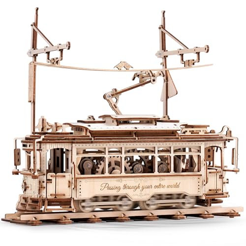 ROKR 3D Puzzle Auto Erwachsene City Tram Holzpuzzle STEM Modell Schreibtischdekoration Geschenk für Männer Frauen(LK801)