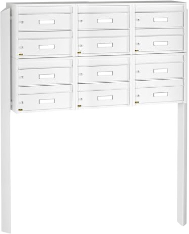 Banjado® Burg Wächter Briefkasten mit Standfuß/Briefkasten 12 Parteien/Standbriefkasten weiß/Standbriefkasten freistehend/Freistehender Briefkasten mit Namensschild