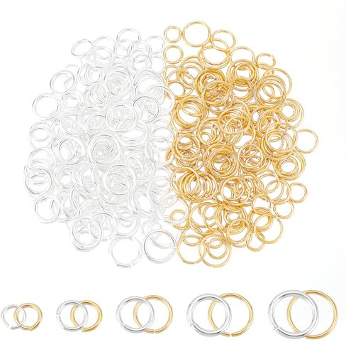 BENECREAT 300 Stück 10 Stile Echtem 18K Vergoldetem Messing Offene Biegeringe Metall-O-Ring, Goldener Und Silberner Verbindungsring, Spaltringe Für Ohrring, Halskette, Armband
