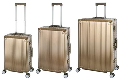 Travelhouse Tokyo Alu Reisekoffer Reise Trolley 3er Set (Champagner, Handgepäck, Mittlerer und Großer Koffer XL Set)
