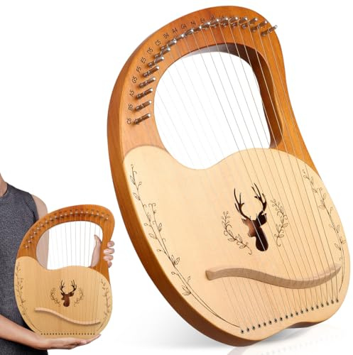 Holzleierharfe 19 Saiten Satz für Anfänger mit Stimmschlüssel | Tragbares Instrument für Musikpraxis und Entspannung, Inklusive Tasche, Ersatzsaiten, Stimmwerkzeug
