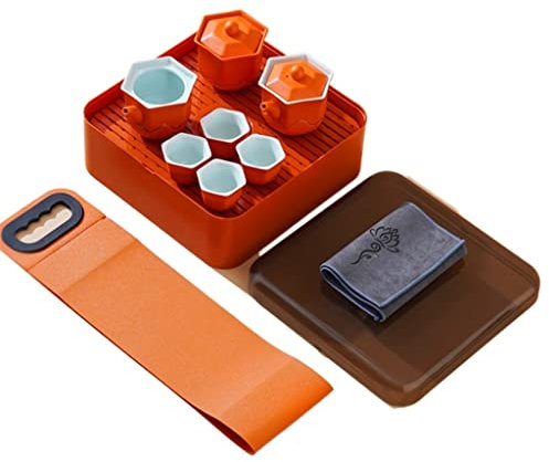 OrLtL Service à thé Kung Fu de Voyage, théière de Brassage à Domicile, Tasse à thé en céramique, Plateau à thé d'extérieur Portable (D Gris Clair)