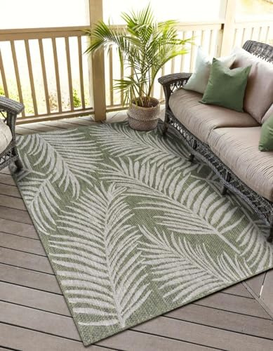 MY-RUG Outdoor Teppich wetterfest 140 x 200 cm, UV beständig & robust für Garten Terrasse, Balkon Küche & Wohnzimmer, kurzflor waschbarer Wohnzimmerteppich, Fern