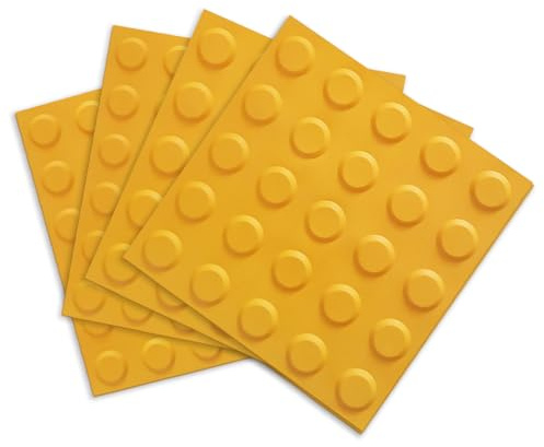 4 mattoni ciechi per pavimenti, piastrelle tattili, per marciapiedi, quadrate, in PVC, allarme per ciechi (punto giallo)