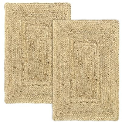HAMID Alhambra Jute-Teppich, Naturfarben, 2 Stück, 100% Jutefaser, handgeflochten, Teppiche für Wohnzimmer, Esszimmer, Schlafzimmer, Flur, Naturfarbe (40 x 60 cm), 2 Stück