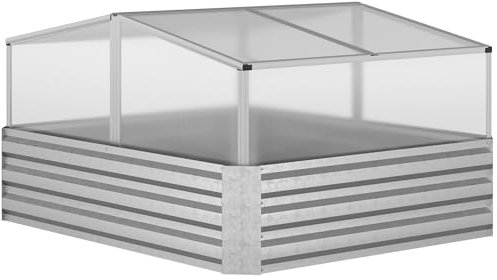 Outsunny Jardinière lit surélevé à Double Toit boîte à Fleurs en Polycarbonate ouvrable Panneaux - 126 x 107 x 57,5/67,5 cm