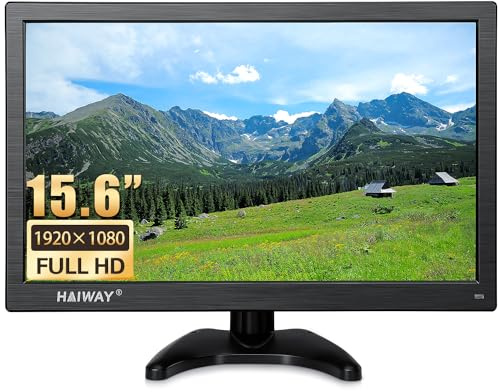 Haiway Monitor de computadora pequeña de 15.6 pulgadas, alta resolución 1920 x 1080P pequeño monitor HDMI con puerto HDMI/VGA/BNC/AV/USB para PC, portátil, monitor de seguridad CCTV con control remoto