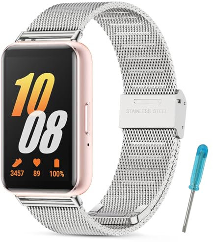 BDIG Armband Kompatibel mit Samsung Galaxy Fit 3 Damen/Herren, Einstellbar Armbänder für Samsung Galaxy Fit 3,Glattes Edelstahl Metall Silber