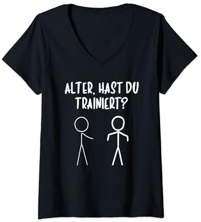 Damen Fitness Tshirt Lustig Bodybuilding Bizeps Training Sport GYM T-Shirt mit V-Ausschnitt