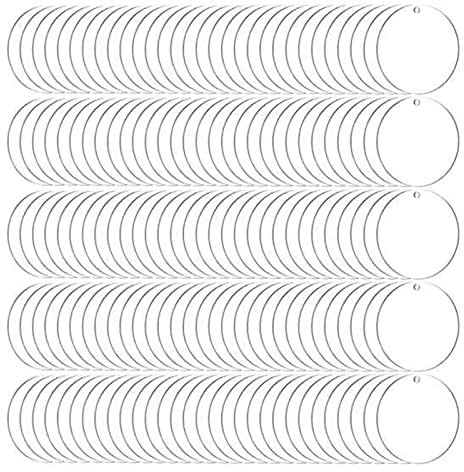 Lot de 200 porte-clés ronds transparents en acrylique pour travaux manuels et projets