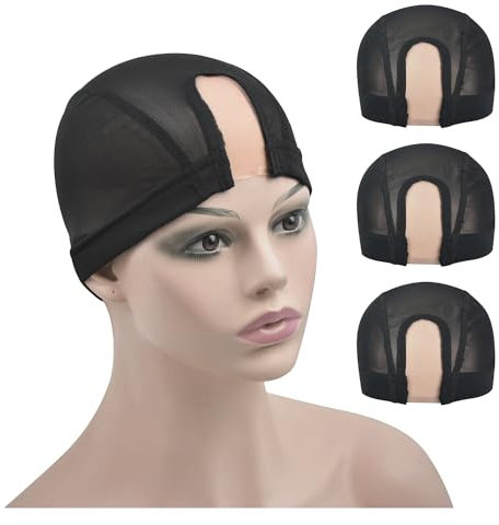 3 Stück Mesh Dome Perücken Caps U Teil Perücken Caps mit Lace Net für die Herstellung von Perücken(Schwarz M)