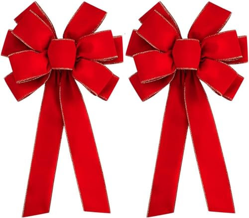 2 Pièces Gros Noeud Rouge Noel - 78 x 27cm Noeud de Porte Noel - Gros Noeud Rouge Noel Exterieur pour Décoration de Porte D'entrée Maison Cheminée,Guirlande de Noël, Sapin de Noël, Cadeaux Artisanat