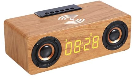 9.3 X 4.3 X 3.1 Inches Wooden Speaker Alarm Clock - 6W Power, Lightweight Wood Material, Stylish Dual-Function Digital Alarm Clock With Wireless Phone Charger, Perfect For Home And Office Decor