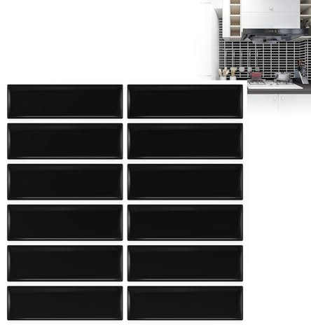 XMTECH 10 Stück 3D Fliesenaufkleber 30 * 30 cm,Badezimmer Fliesenfolie Schwarz-Rechteck Fliesensticker für Bad Küche, Selbstklebend Wandfliesen Dekor, PVC Metro Fliesen Selbstklebend Fliesendekor