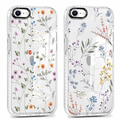 Yoedge 2 Pack Transparent Phone Case for iPhone 8/SE 2022/7/SE 2020 4.7, Soft Silicone with Blue Flowers Aesthetics Pattern,Shockproof Bumper Protector Matte Floral 271 Cover, for iPhone 7 Girls