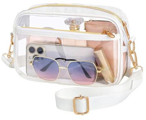 LOCCY Transparente Tasche Damen, Durchsichtig Umhängetasche Schultertasche Wasserdichte Crossbody Bags Kleine Taschen mit Verstellbarem Schultergurt für Konzerte Sportveranstaltungen Reisen (Weiß)