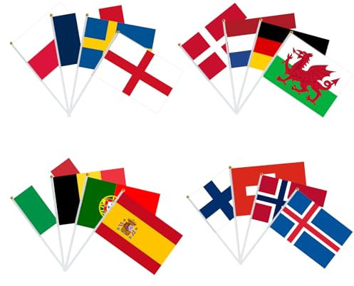 YOFANUP Women's Euro 2025 Flags, Small Flag for Womens Euro, 16 Countries Handheld Stick Flags for Football Events, Clubs, Garden, Street Party Decorations (1 Pack)
