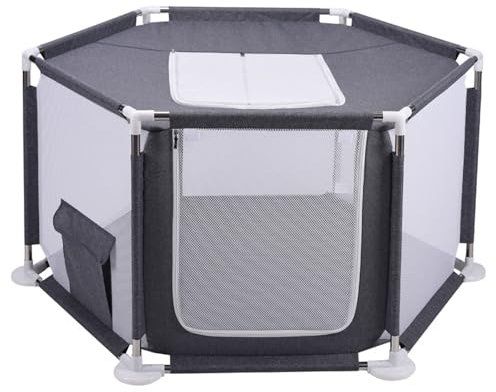 Professioneller Hundelaufstall für Wohnung - Welpenlaufstall Indoor mit 360° Mesh, Stahlrohr-Leinenstoff Laufgitter 108x63x66cm mit Speichertasche, Grau
