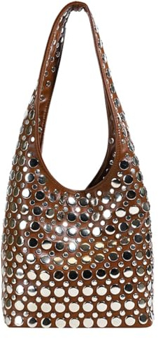 Stilvolle Beuteltasche, verziert, einzigartige Nieten, Schultertasche, PU-Leder, Achsel-Geldbörse, modische Handtasche für Trendsetter