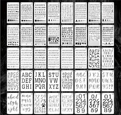 40 pezzi Lettera Stencil per la Pittura | Alfabeto riutilizzabili in plastica Numeri modelli di carattere per Notebook Journal, Diario, Scrapbook Decor Supplies