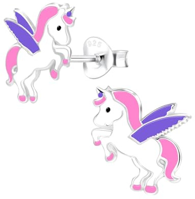 Monkimau Mädchen Ohrringe Einhorn | Ohrstecker aus 925 Sterling Silber | Kinderohrringe hypoallergen