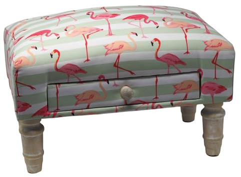 Blue Whale Gifts Flamingo Print Upholstered Ottoman Foot Stool with Storage Drawer